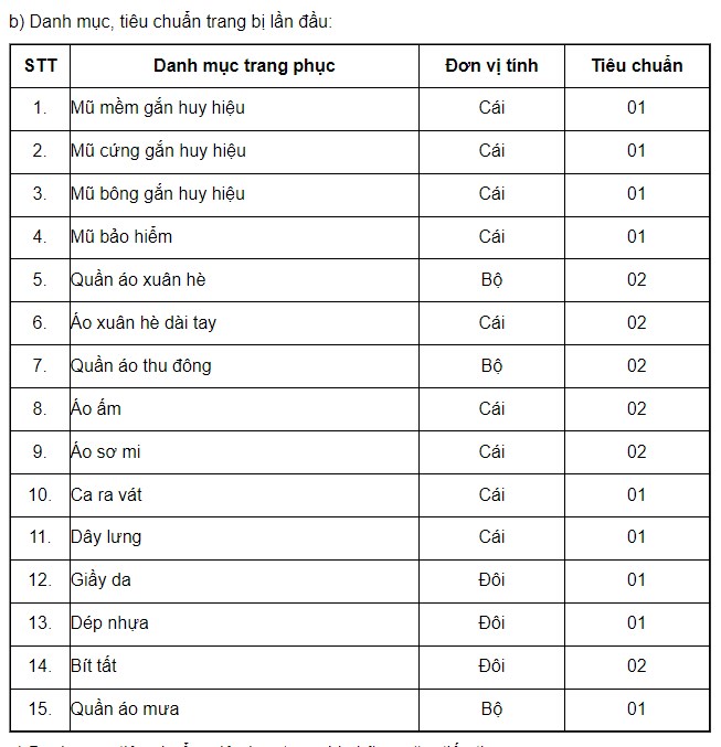 Danh muc, tieu chuan trang bi lan dau cua nguoi tham gia luc luong tham gia bao ve an ninh, trat tu o co so. Anh: Nam Duong