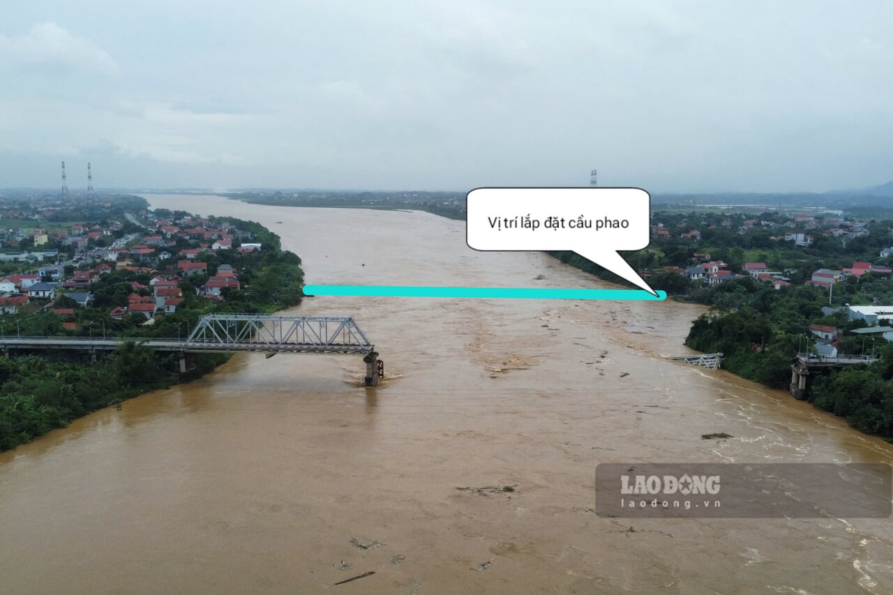 Vi tri lap dat cau phao cach noi xay ra su co sap cau Phong Chau khoang 400m ve phia ha luu song Hong. Ben song ben bo ta ngan thuoc xa Phung Nguyen, huyen Lam Thao, ben song ben bo huu ngan thuoc xa Huong Non, huyen Tam Nong. Anh chup tu ngay 9.9 (ngay sap cau): To Cong.