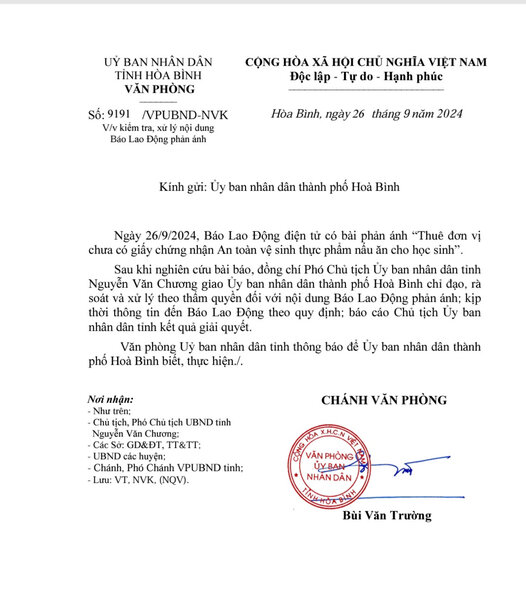 Van ban chi dao nong cua UBND tinh Hoa Binh. Anh: Minh Chuyen