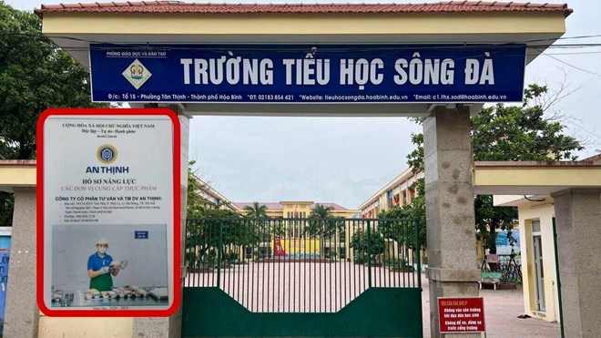 Trường Tiểu học Sông Đà, thành phố Hòa Bình thuê đơn vị chưa có chứng nhận ATVSTP nấu ăn cho học sinh. Ảnh: Minh Chuyên