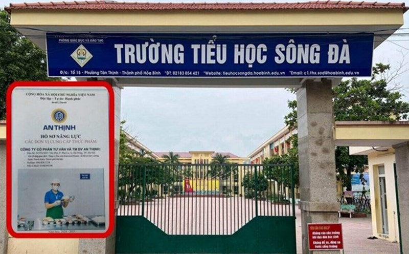 Song Da Primary School, Hoa Binh City hired a unit without a food safety certificate to cook for students. Photo: Minh Chuyen