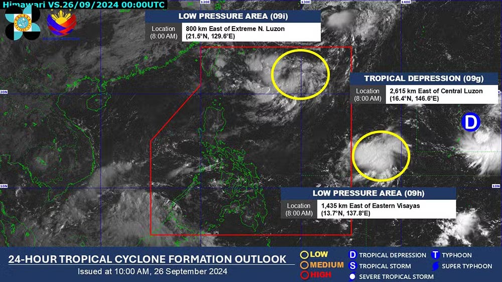 The low pressure area outside the Philippine Area of ​​Responsibility (PAR) has turned into a tropical depression. Photo: PAGASA