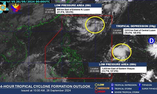 Vùng áp thấp bên ngoài Khu vực trách nhiệm của Philippines (PAR) đã biến thành áp thấp nhiệt đới. Ảnh: PAGASA