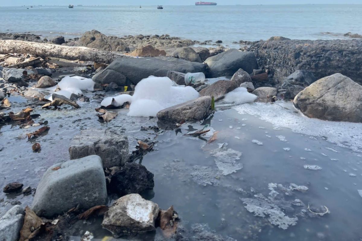 The turbid, foamy, foul-smelling wastewater is discharged directly into the Bai Truoc beach area. Photo: Bich Ngoc