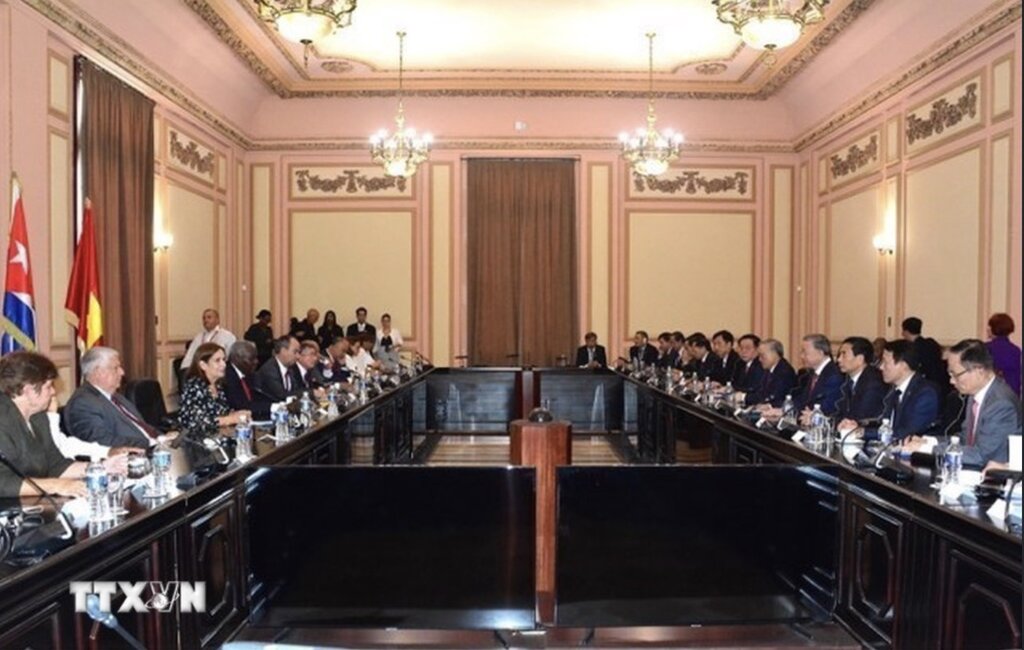 Meeting between General Secretary and President To Lam and President of the Cuban National Assembly. Photo: VNA