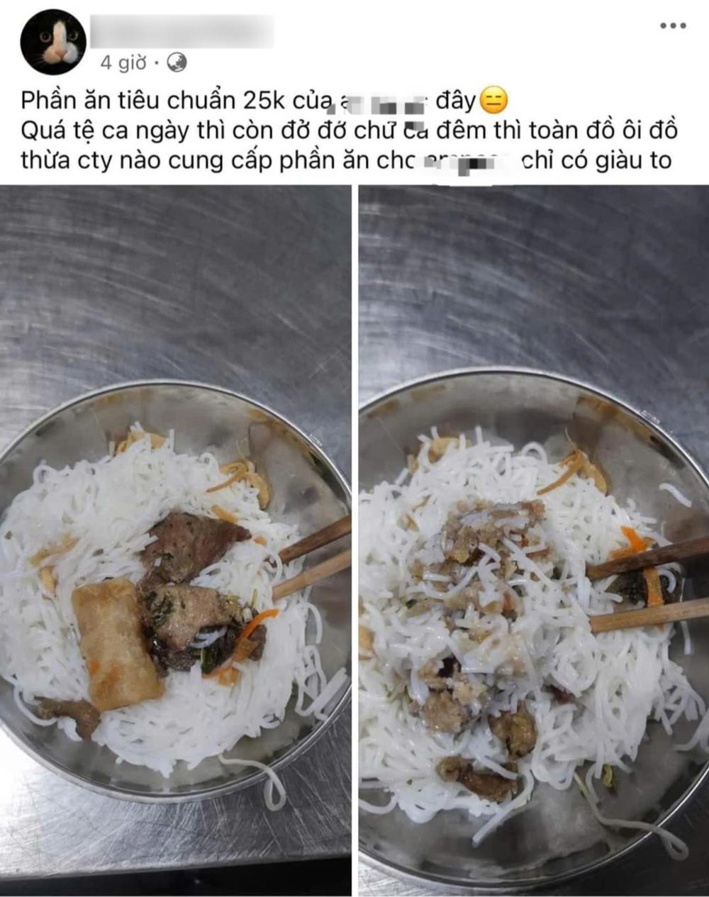Bữa ăn ca kém chất lượng công nhân phản ánh trên mạng. Ảnh: Công nhân cung cấp