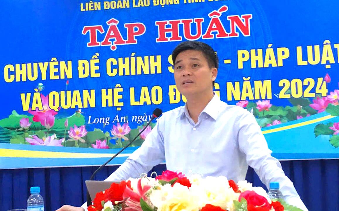 Vice President of the Vietnam General Confederation of Labor Ngo Duy Hieu presented topics at the training conference. Photo: Ky Quan
