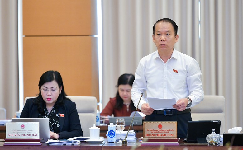 Chairman of the Law Committee Hoang Thanh Tung presented the review report on the Project to establish Hue City under the Central Government. Photo: Quochoi.vn