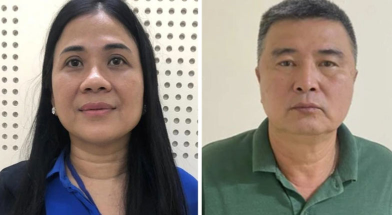 Bà chủ Xuyên Việt Oil - Mai Thị Hồng Hạnh và ông Nguyễn Lộc An - người nhận hối lộ một chiếc Patek Philippe. Ảnh: Bộ Công an