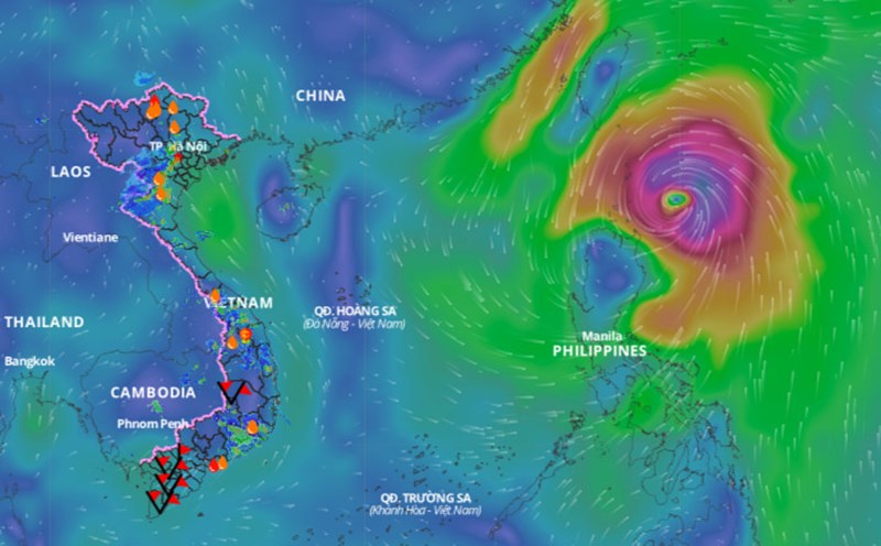 In the next 24 hours, Typhoon Krathon is forecast to move slowly west-northwest towards Taiwan (China). Above is the image of the wind direction layer updated at 4:00 p.m. on September 29. Photo: Vietnam Disaster Monitoring System