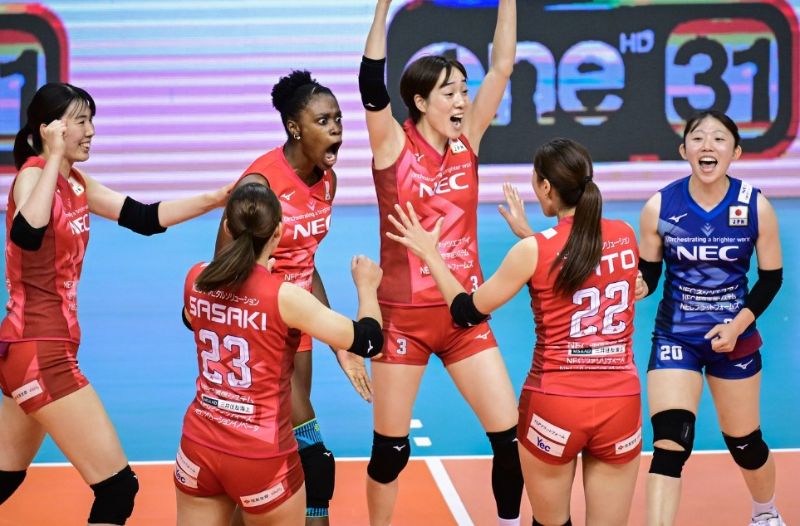 NEC Red Rockets celebrate winning the 2024 Asian Club Volleyball Championship. Photo: AVC