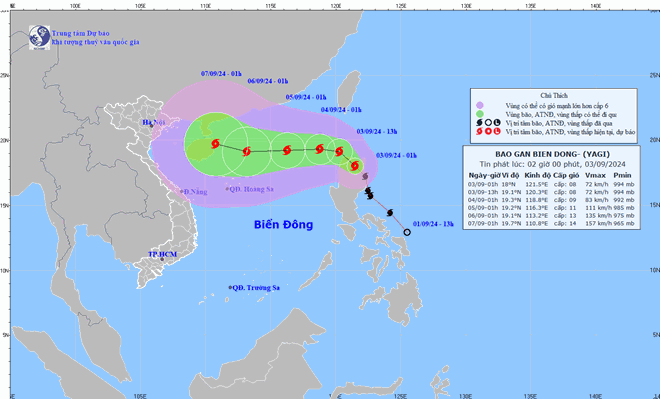 Forecast of the storm's path, which will affect northern Vietnam. Photo: Vietnam National Center for Hydro-Meteorological Forecasting