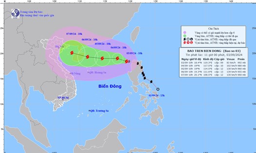 Cập nhật vị trí và đường đi của bão số 3 Yagi lúc 10 giờ ngày 3.9. Ảnh: Trung tâm Dự báo Khí tượng Thủy văn Quốc gia
