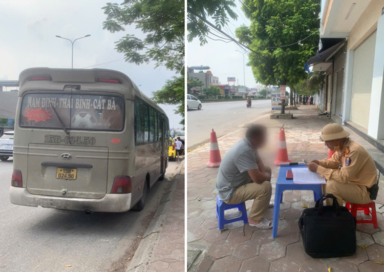 Xe ô tô khách chở quá 11 người theo quy định. Ảnh: Công an Hải Phòng