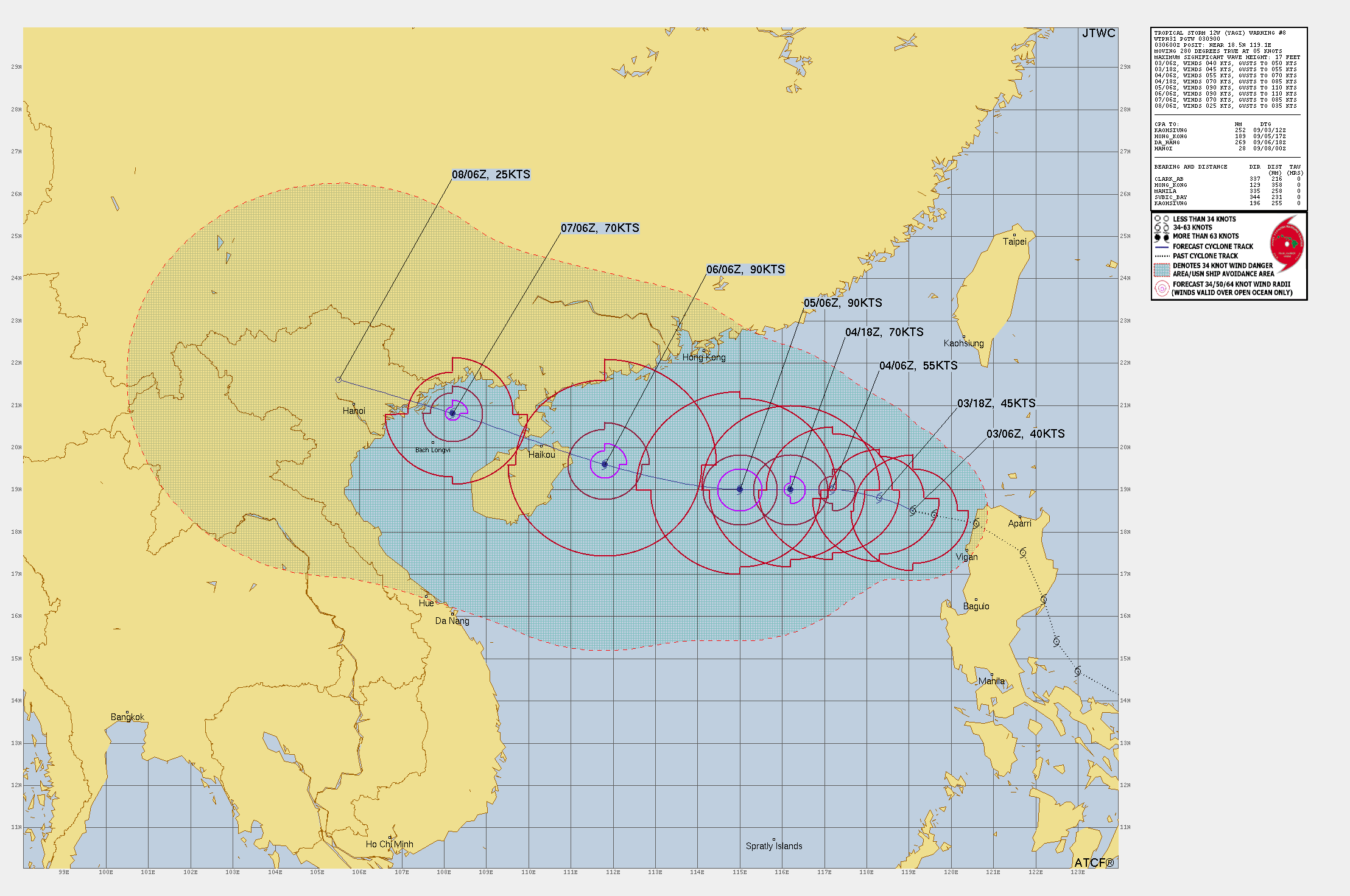 Latest forecast of the development of Typhoon Yagi. Photo: Joint Typhoon Warning Center