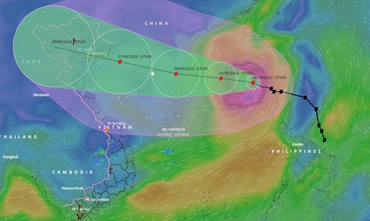Cập nhật vị trí và đường đi của bão số 3 hồi 8h ngày 4.9. Ảnh: Hệ thống giám sát thiên tai Việt Nam.