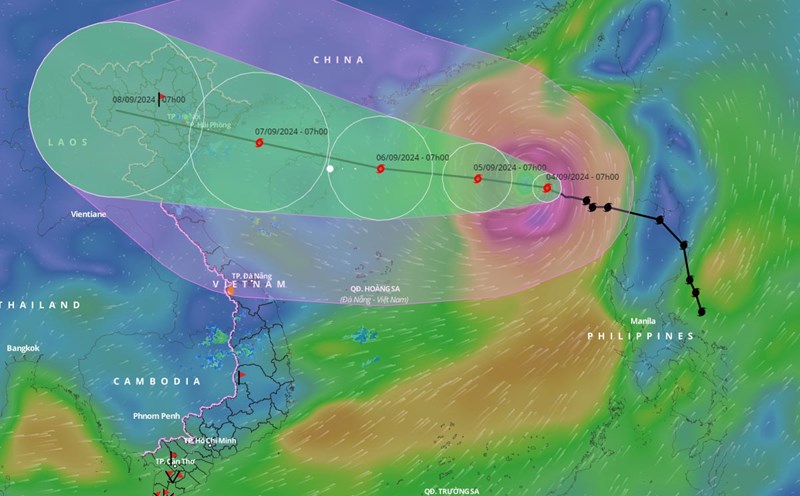 Cập nhật vị trí và đường đi của bão số 3 hồi 8h ngày 4.9. Ảnh: Hệ thống giám sát thiên tai Việt Nam.