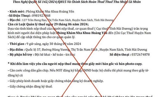 Cục Thuế tỉnh Hải Dương cảnh báo tình trạng làm giả giấy mời của cơ quan thuế nhằm lừa đảo. Ảnh: Cục Thuế Hải Dương