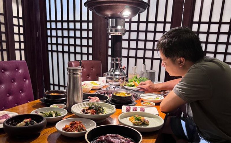 Inside a restaurant with Korean style service.