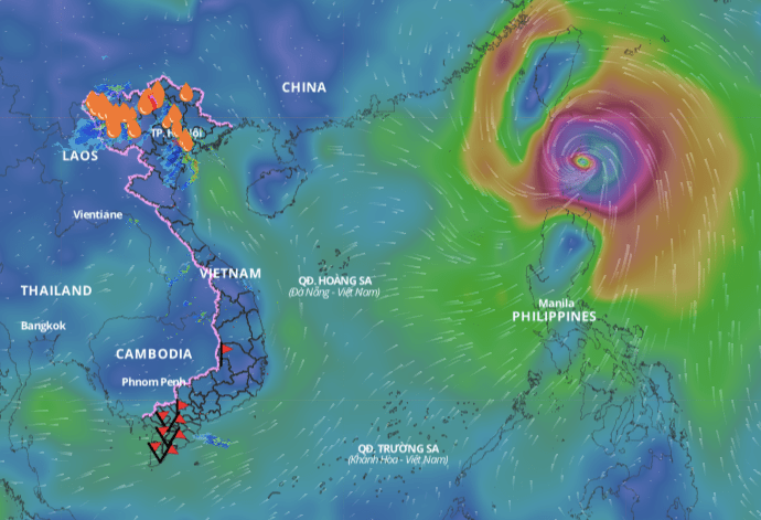 In the next 24 hours, Typhoon Krathon is forecast to move slowly west-northwest towards the south of Taiwan (China). Above is the image of the wind direction layer updated at 10:00 on September 30. Photo: Vietnam Disaster Monitoring System