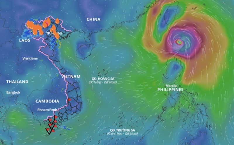 In the next 24 hours, Typhoon Krathon is forecast to move slowly west-northwest towards the south of Taiwan (China). Above is the image of the wind direction layer updated at 10:00 on September 30. Photo: Vietnam Disaster Monitoring System