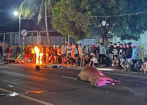 Hiện trường vụ tai nạn khiến người điều khiển xe gắn máy tử vong tại chỗ. Ảnh: Người dân cung cấp 