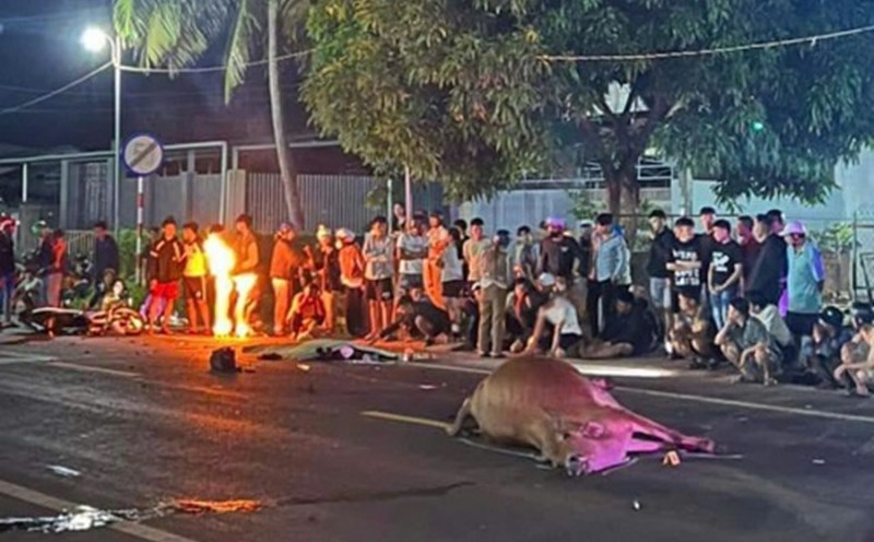 The scene of the accident that left the motorcyclist dead on the spot. Photo: Provided by local residents