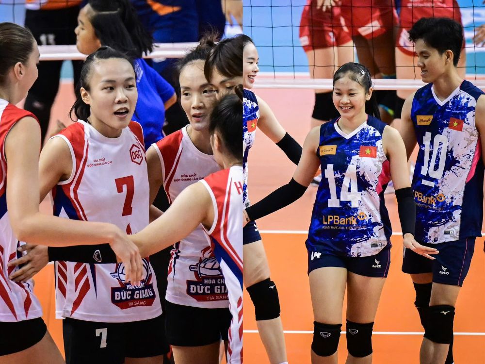LPB Ninh Bình (phải) và Hóa chất Đức Giang tại giải bóng chuyền vô địch các câu lạc bộ châu Á 2024. Ảnh: AVC