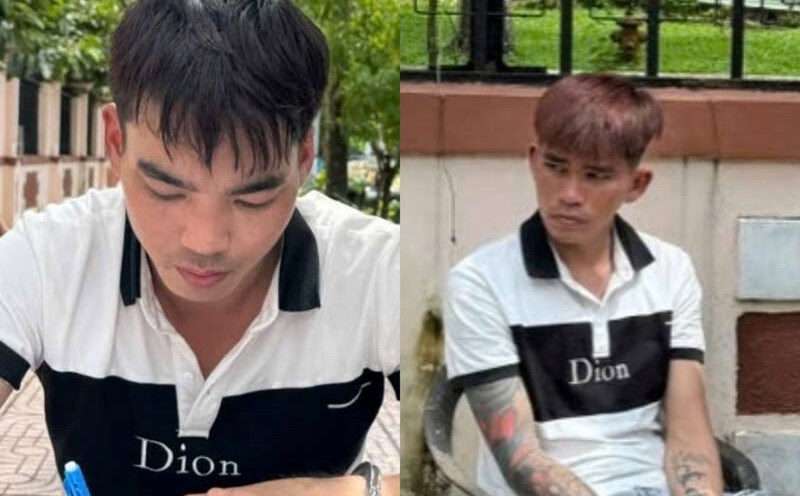 Long Ho police temporarily detained Huynh Minh Giau (left) and Nguyen Huu Nhan (right) to investigate the act of illegally storing drugs. Photo: Provided by the police