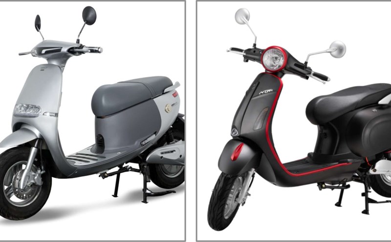 Electric motorbike with large trunk, fashionable and elegant design.