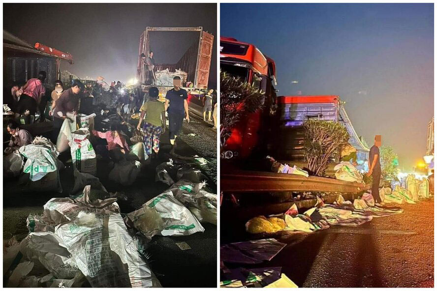 Thông tin trên mạng xã hội cho rằng có tình trạng "hôi của" sau vụ tai nạn trên cao tốc Nội Bài - Lào Cai. Ảnh: MXH.