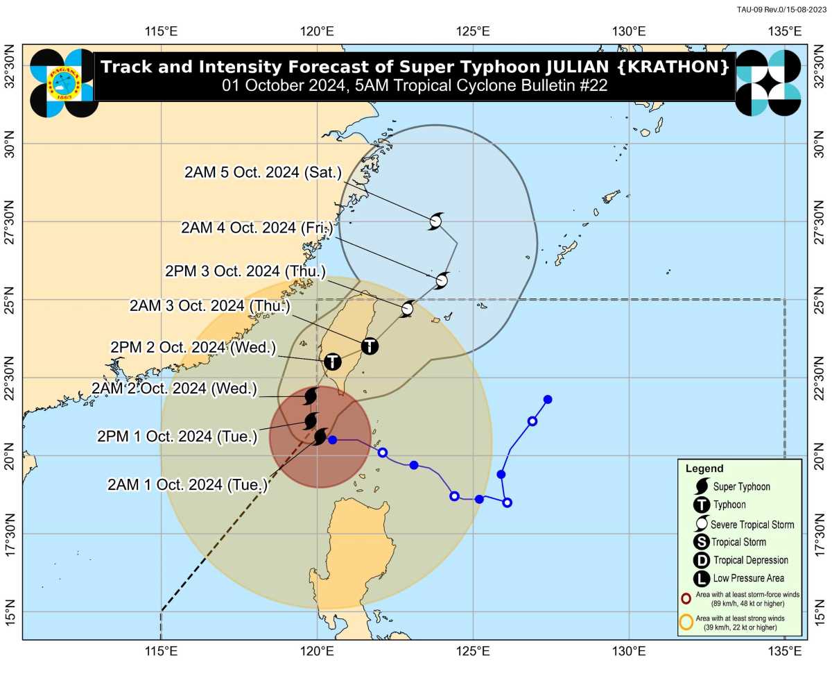 Bão số 5 Krathon mạnh lên thành siêu bão trên Biển Đông. Ảnh: PAGASA