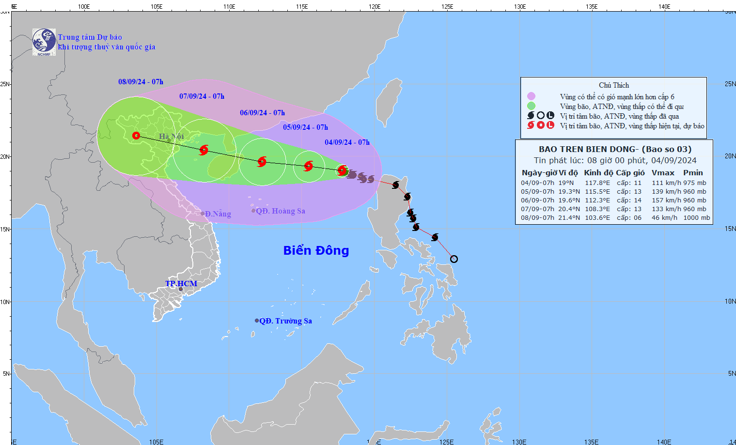 Latest update on the storm's path. Photo: National Center for Hydro-Meteorological Forecasting
