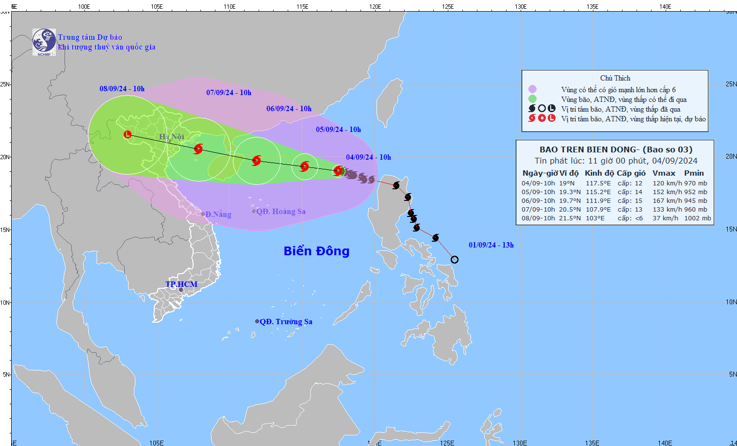 Graphic showing the latest storm path warning. Photo: National Center for Hydro-Meteorological Forecasting