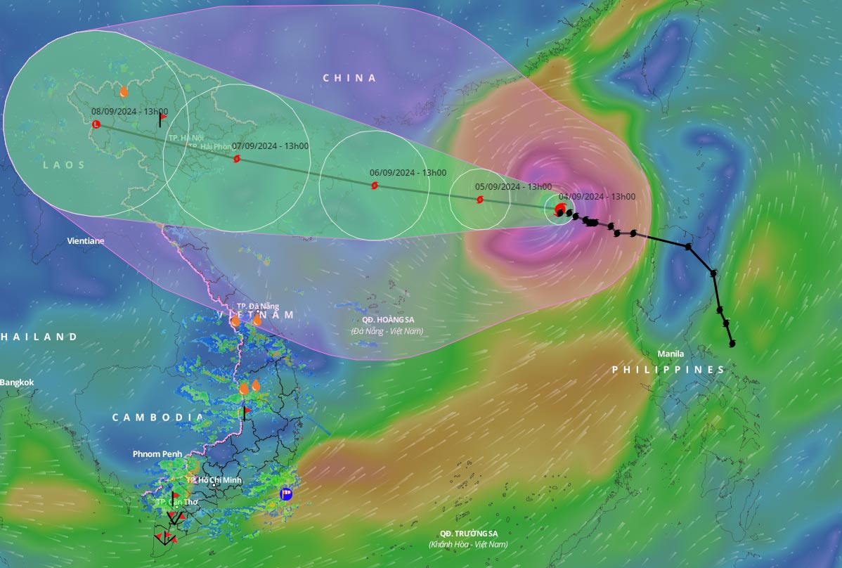 Cập nhật vị trí và đường đi của bão số 3 hồi 14h30 ngày 4.9. Ảnh: Hệ thống giám sát thiên tai Việt Nam