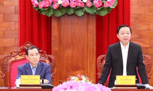 Phó Thủ tướng Chính phủ Trần Hồng Hà phát biểu tại buổi làm việc của đoàn công tác Chính phủ với tỉnh Lâm Đồng và Khánh Hòa liên quan đến dự án cao tốc Nha Trang - Đà Lạt. Ảnh: Bảo Lâm