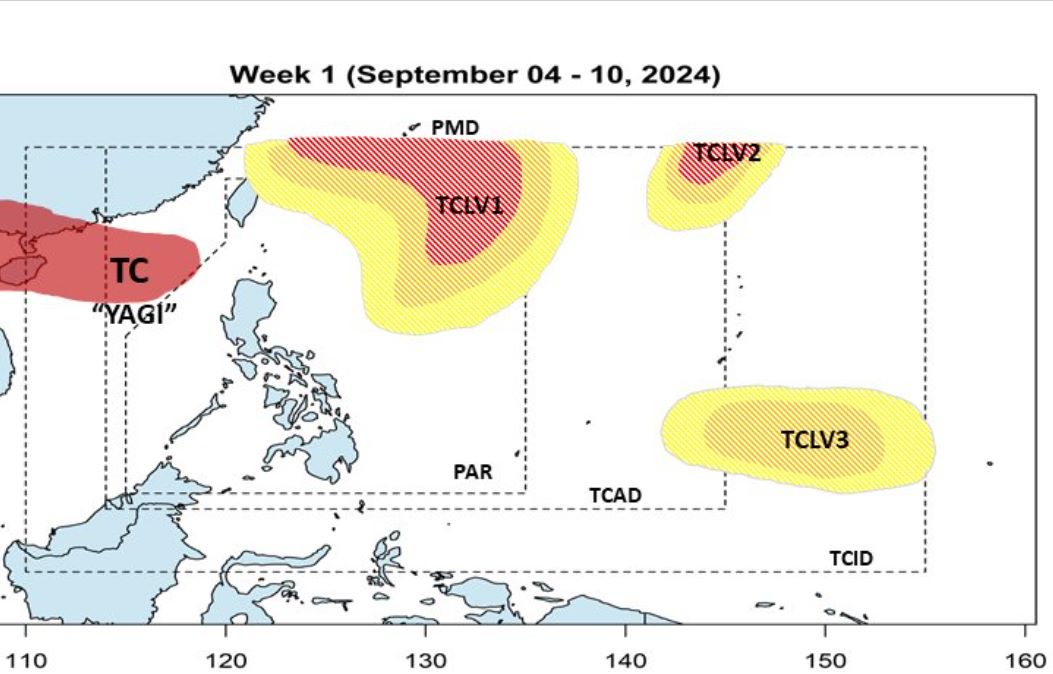 Dự báo 3 áp thấp sẽ xuất hiện trong tuần từ 4-10.9 khi bão số 3 Yagi vẫn chưa tan. Ảnh: PAGASA
