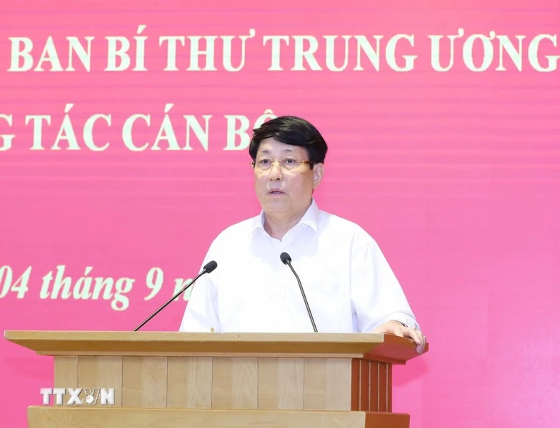 Ủy viên Bộ Chính trị, Thường trực Ban Bí thư Lương Cường đã phát biểu giao nhiệm vụ cho các nhân sự được bổ nhiệm. Ảnh: TTXVN