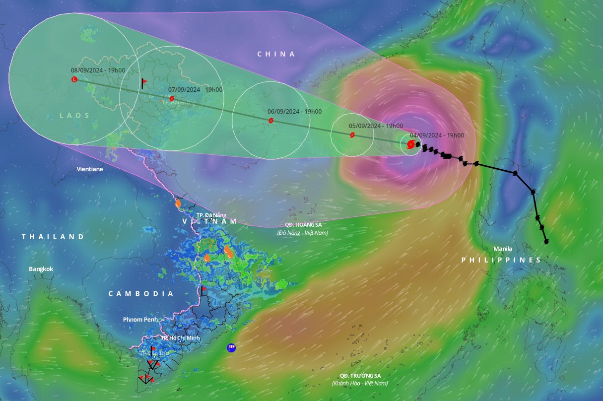 Cập nhật vị trí và đường đi của bão số 3 hồi 21h ngày 4.9. Ảnh: Hệ thống giám sát thiên tai Việt Nam