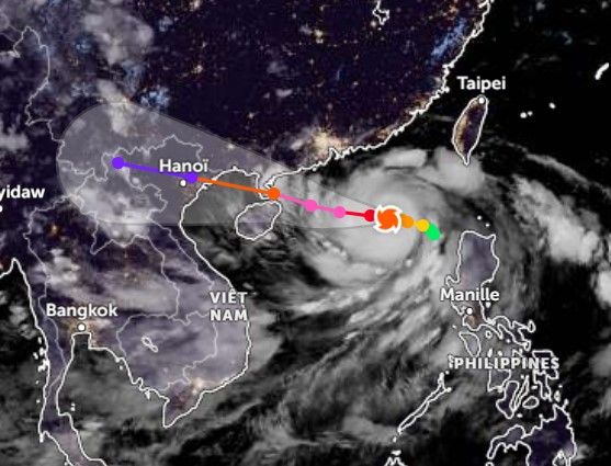 Current location and forecast path of Typhoon Yagi. Photo: ZoomEarth