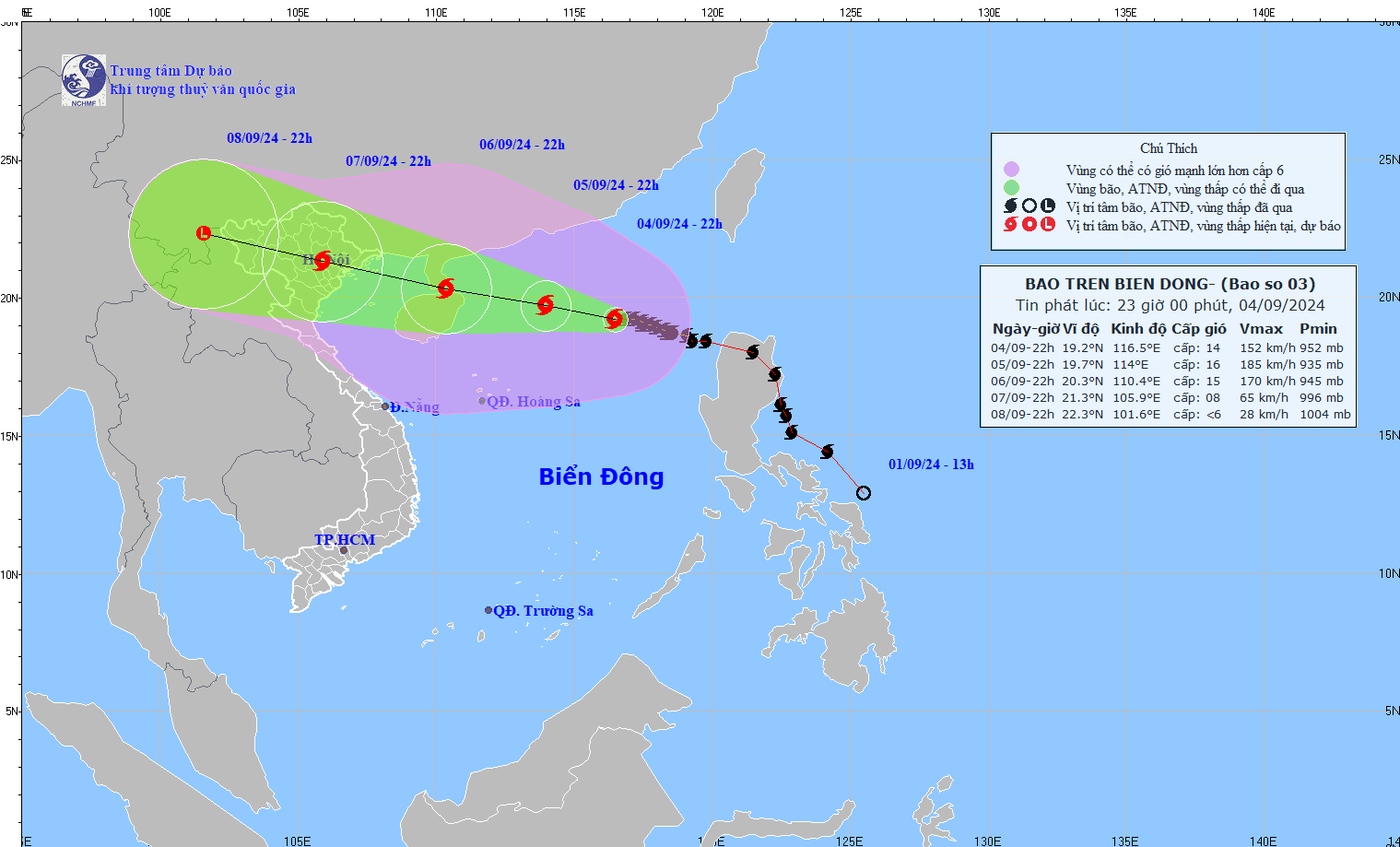 The movement of storm No. 3 Yagi is towards the Gulf of Tonkin. Photo: nchmf