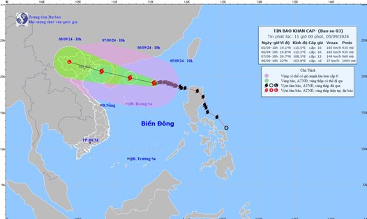 Dự báo vị trí và đường đi của bão số 3. Ảnh: Trung tâm Dự báo khí tượng thủy văn quốc gia