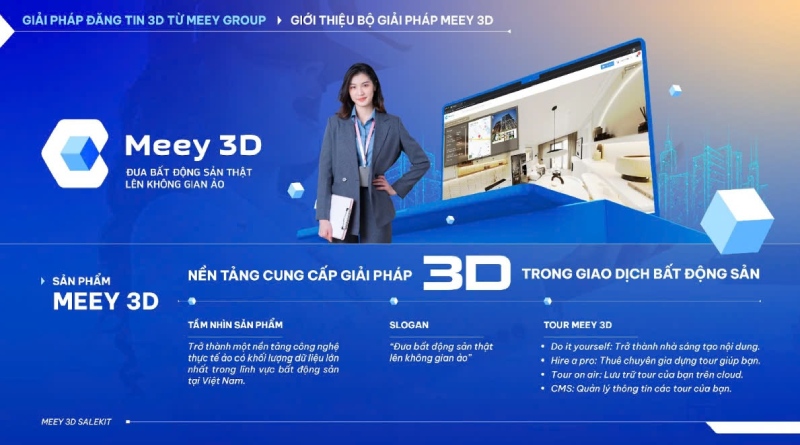 Meey 3D với hàng loạt tính năng ưu việt, ứng dụng công nghệ AR, VR, 3D vào lĩnh vực bất động sản. Ảnh: Meey Land