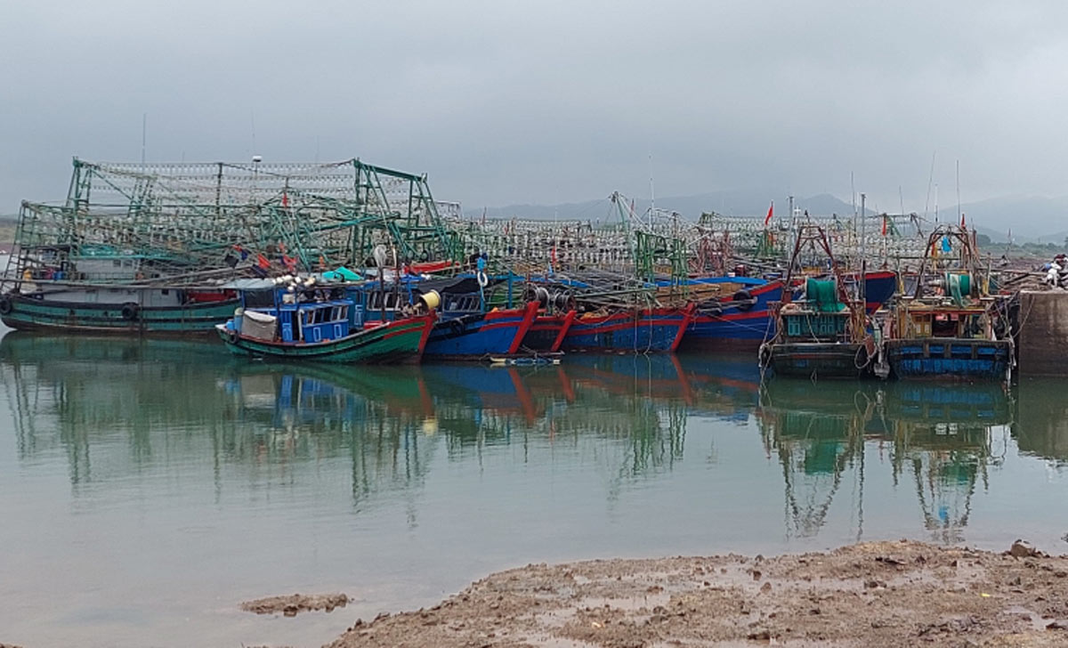 Cảng tàu Tiến Tới, huyện Hải Hà (Quảng Ninh) đón hơn 100 phượng tiện về tránh trú bão trong trưa ngày 5.9. Ảnh: Hữu Việt