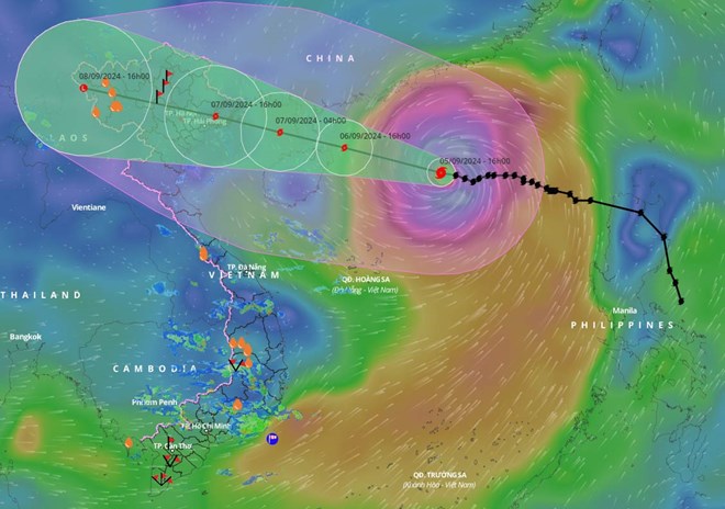 Location and path of storm No. 3 at 5 p.m. on September 5. Photo: Vietnam Disaster Monitoring System