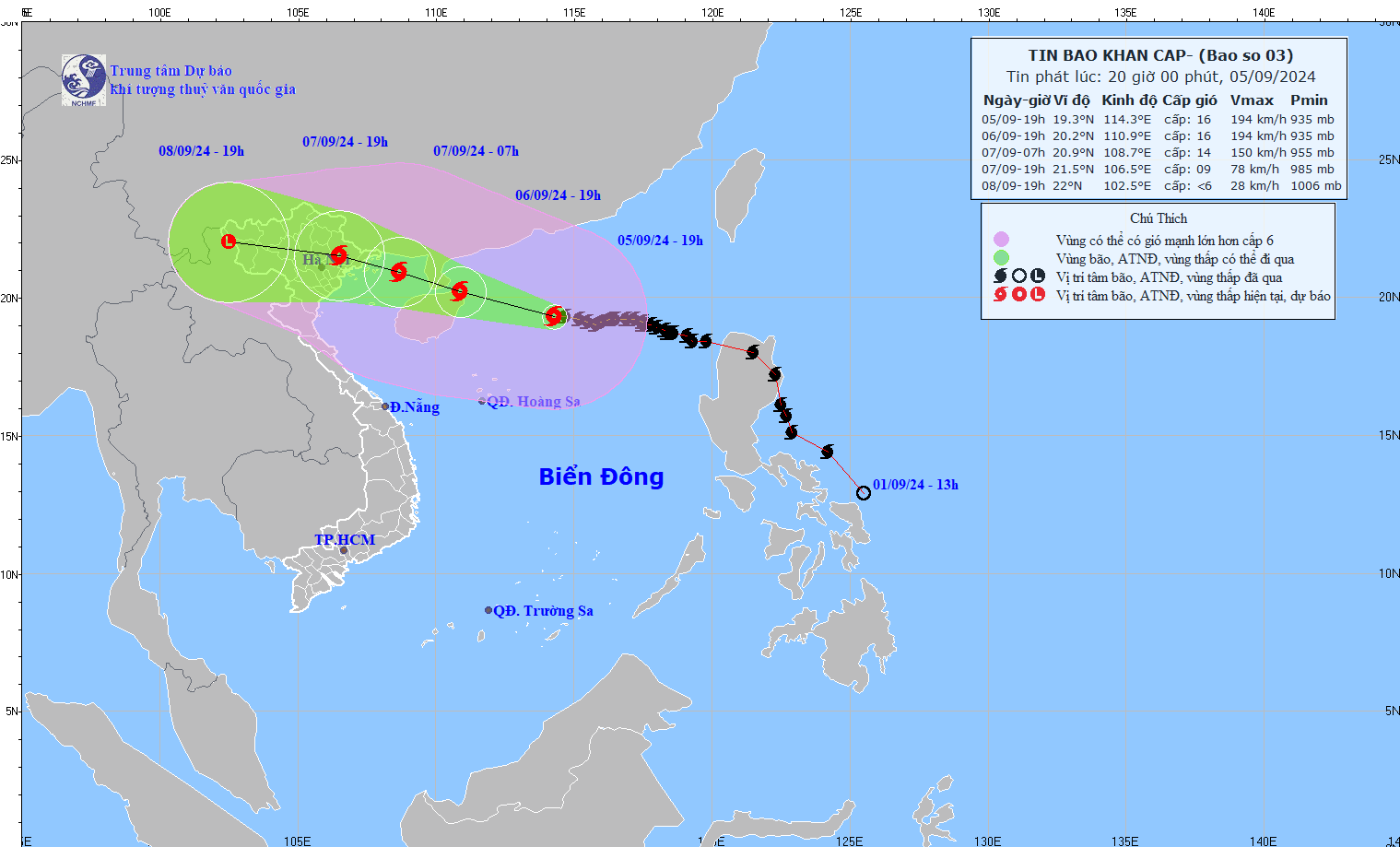 Location of storm Yagi. Photo: National Center for Hydro-Meteorological Forecasting