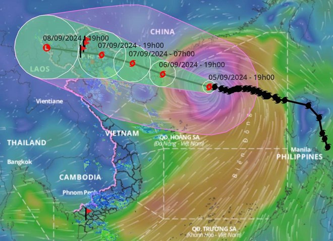 Cập nhật vị trí và đường đi của bão số 3 Yagi lúc 22h ngày 5.9. Ảnh: Hệ thống giám sát thiên tai Việt Nam
