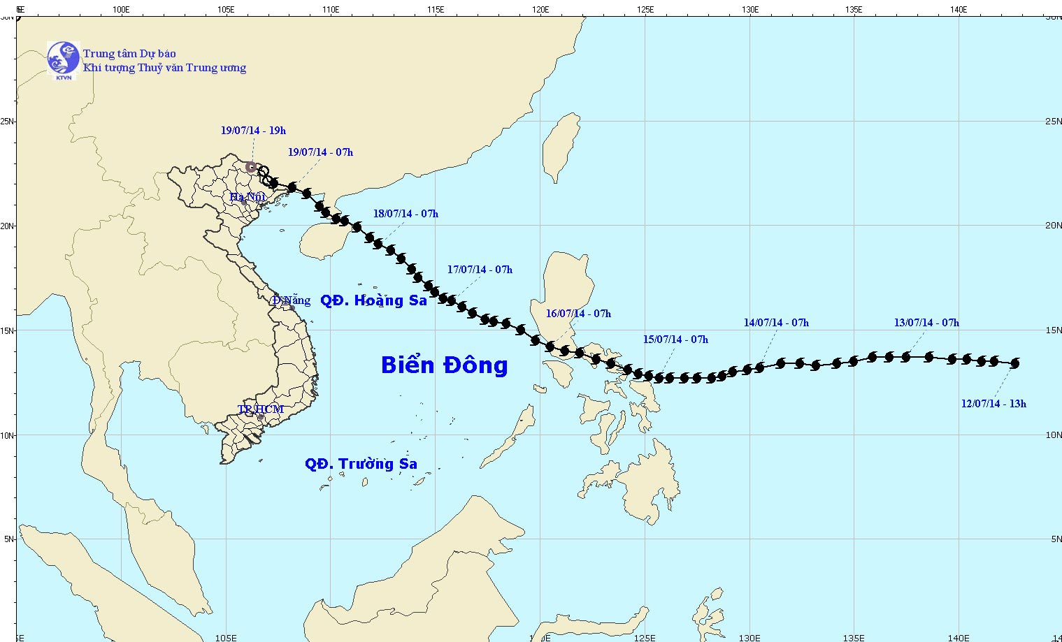 The trajectory of storm No. 2 Rammasun.