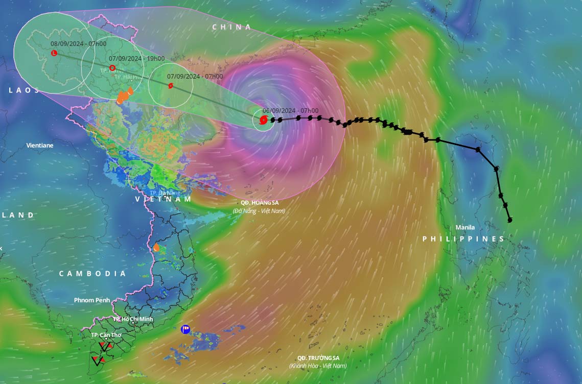 Cập nhật đường đi của bão số 3 hồi 9 giờ ngày 6.9. Nguồn: Hệ thống giám sát thiên tai Việt Nam