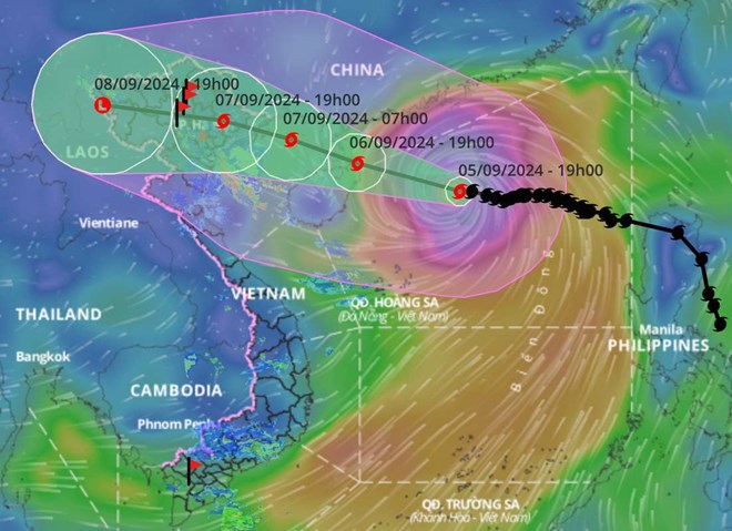 Vị trí và đường đi của bão số 3 Yagi lúc 22h ngày 5.9. Ảnh: Hệ thống giám sát thiên tai Việt Nam 